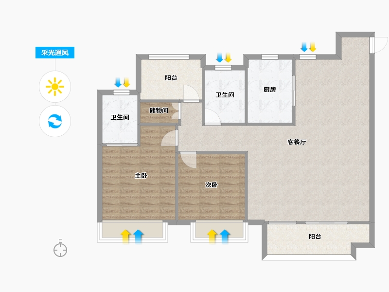 江苏省-苏州市-中梁珑璟阁C1户型127m²-101.00-户型库-采光通风