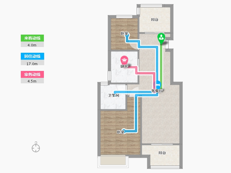 江苏省-南京市-东方公馆A1户型85m²-68.00-户型库-动静线