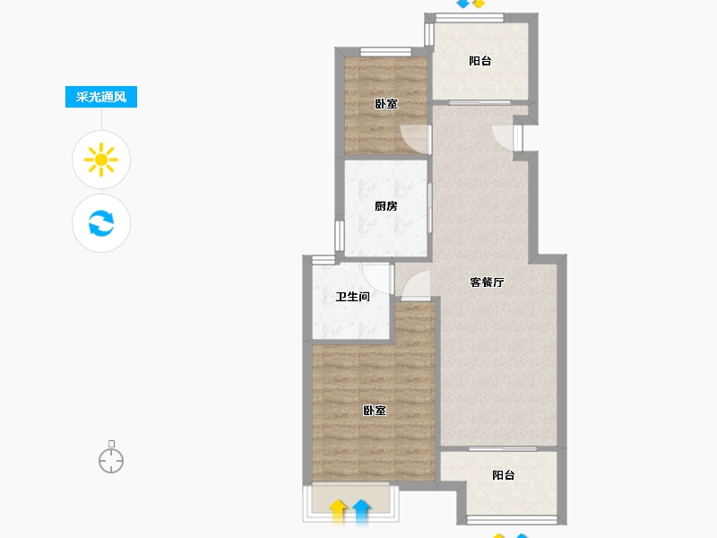 江苏省-南京市-东方公馆A1户型85m²-68.00-户型库-采光通风