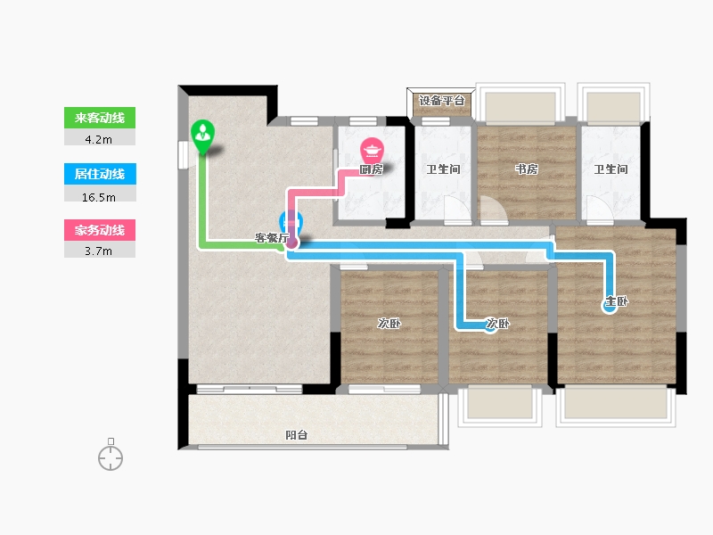 江苏省-苏州市-金地翡翠星辰123㎡-98.40-户型库-动静线