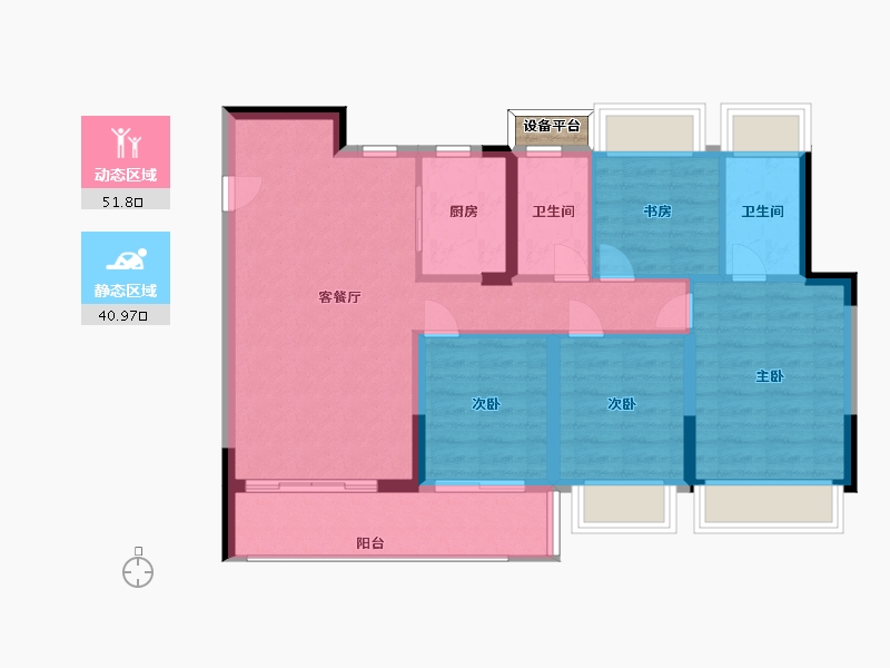 江苏省-苏州市-金地翡翠星辰123㎡-98.40-户型库-动静分区