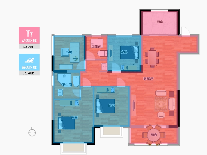 江苏省-南京市-中建国熙公馆2幢,5幢125㎡-100.00-户型库-动静分区