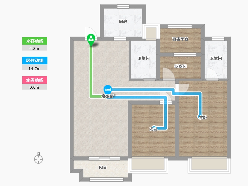 江苏省-苏州市-绿都虞宸源筑1,2,6,7幢B96m²-80.74-户型库-动静线