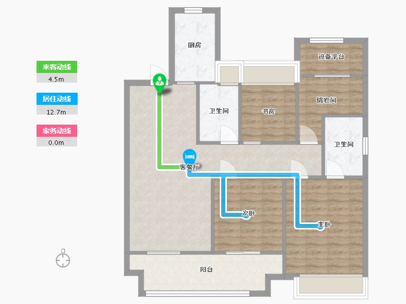 江苏省-苏州市-绿都虞宸源筑1幢,3幢,5幢D户型116m²-95.98-户型库-动静线