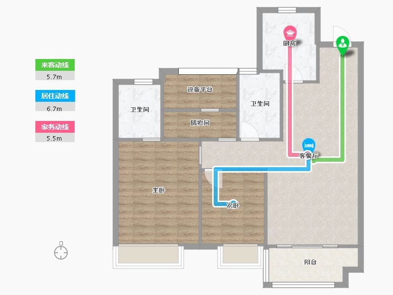 江苏省-苏州市-金科源江筑C户型101m²-85.76-户型库-动静线