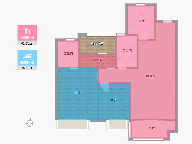 江苏省-苏州市-金科源江筑C户型101m²-85.76-户型库-动静分区