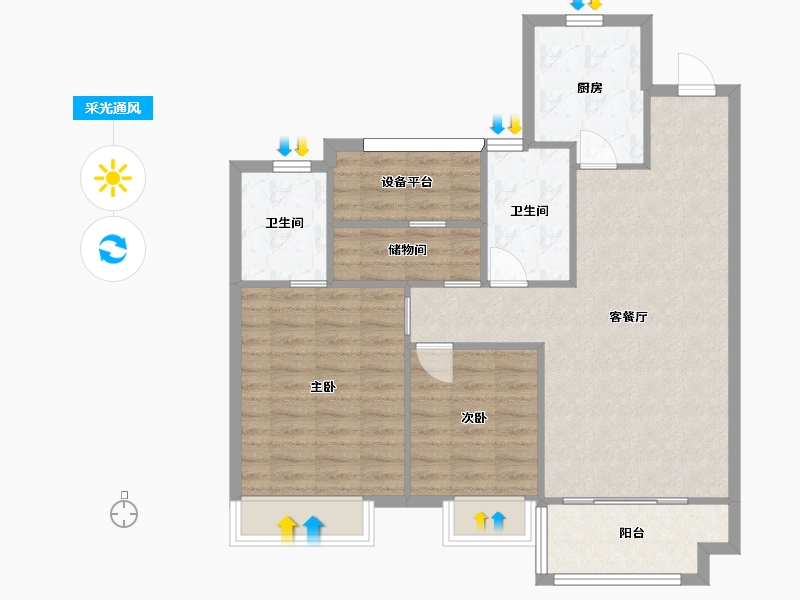 江苏省-苏州市-金科源江筑C户型101m²-85.76-户型库-采光通风