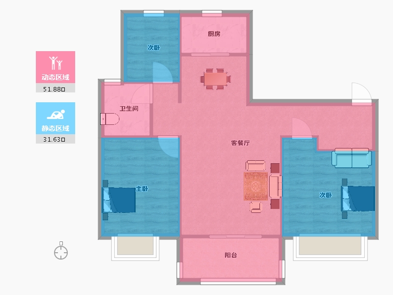 江苏省-南京市-中建熙元府48幢95㎡-76.00-户型库-动静分区