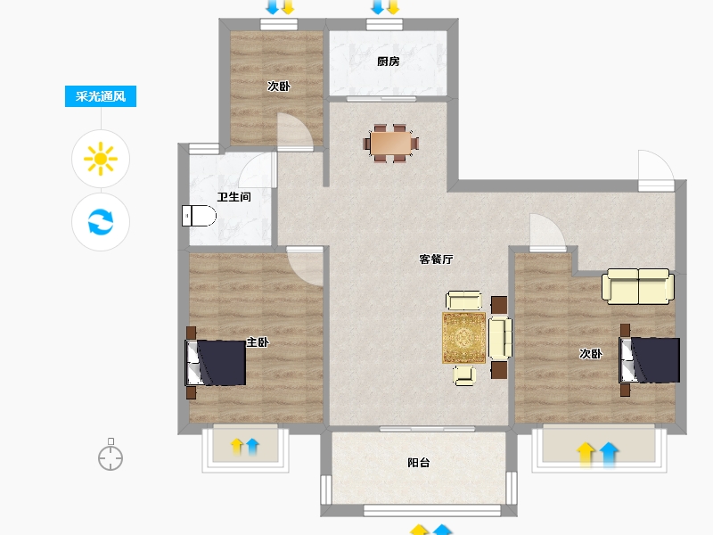 江苏省-南京市-中建熙元府48幢95㎡-76.00-户型库-采光通风