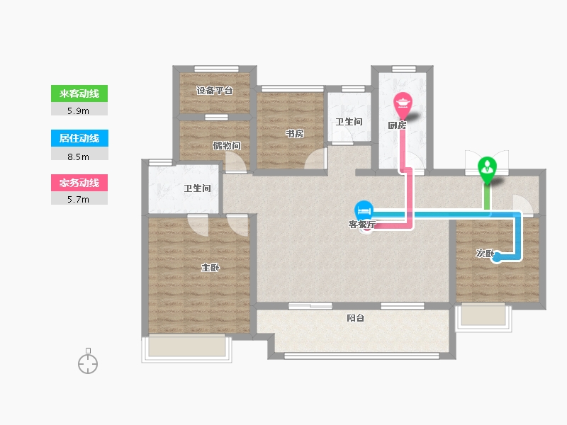 江苏省-苏州市-金科源江筑8栋A户型133m²-110.81-户型库-动静线