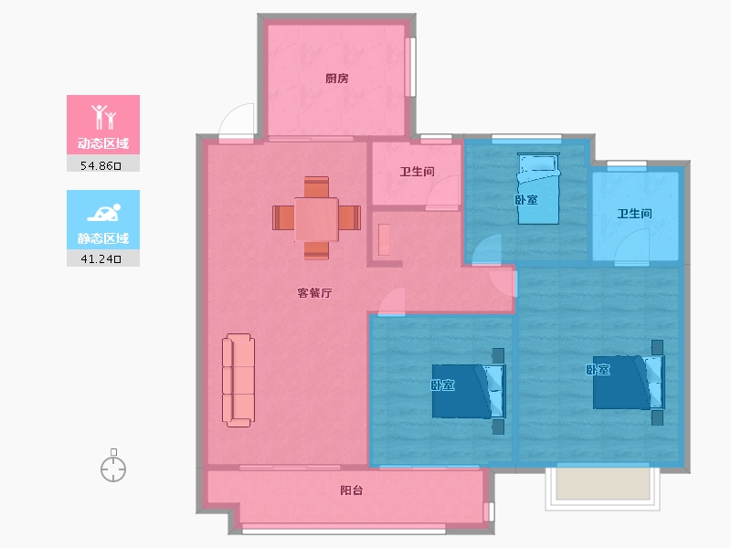 江苏省-南京市-悦江府9幢,2幢,3幢,8幢110㎡-88.00-户型库-动静分区