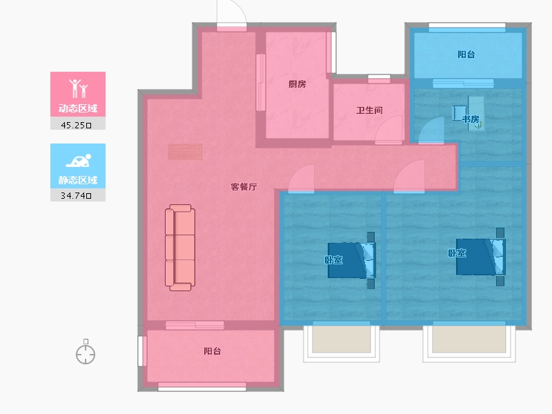 江苏省-南京市-印悦府3幢,1幢,2幢,4幢89m²-70.99-户型库-动静分区