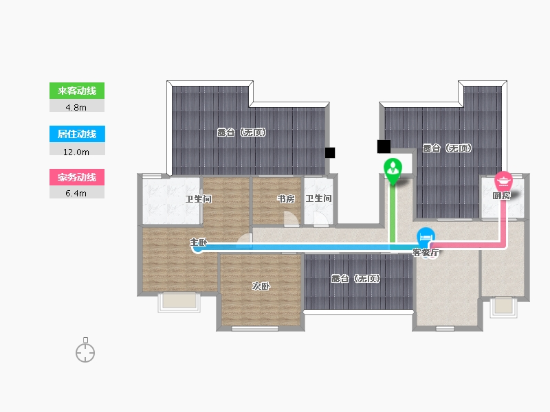 江苏省-南京市-印悦府印悦府14幢C1户型125m²-175.18-户型库-动静线