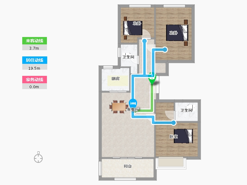 江苏省-南京市-金隅紫京叠院35幢E1户型110m²-88.00-户型库-动静线