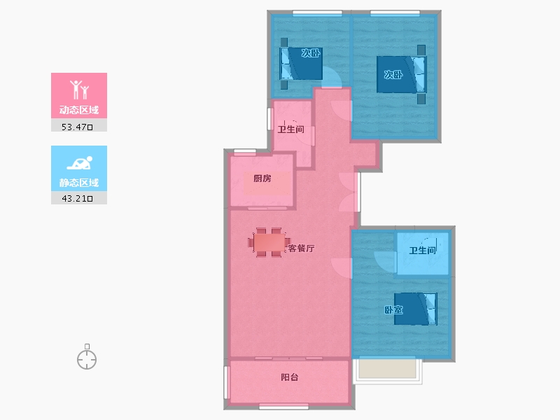 江苏省-南京市-金隅紫京叠院35幢E1户型110m²-88.00-户型库-动静分区