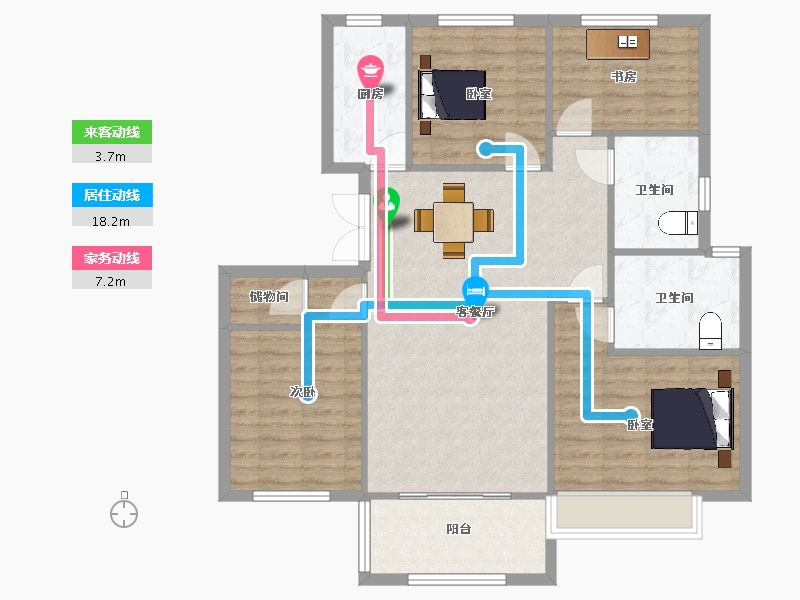 江苏省-南京市-金隅紫京叠院35幢130m²-103.99-户型库-动静线