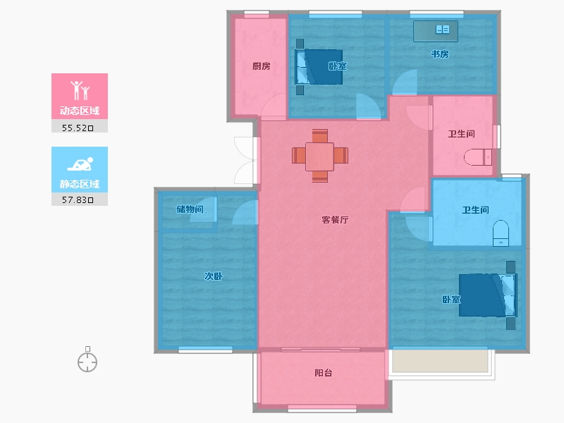 江苏省-南京市-金隅紫京叠院35幢130m²-103.99-户型库-动静分区