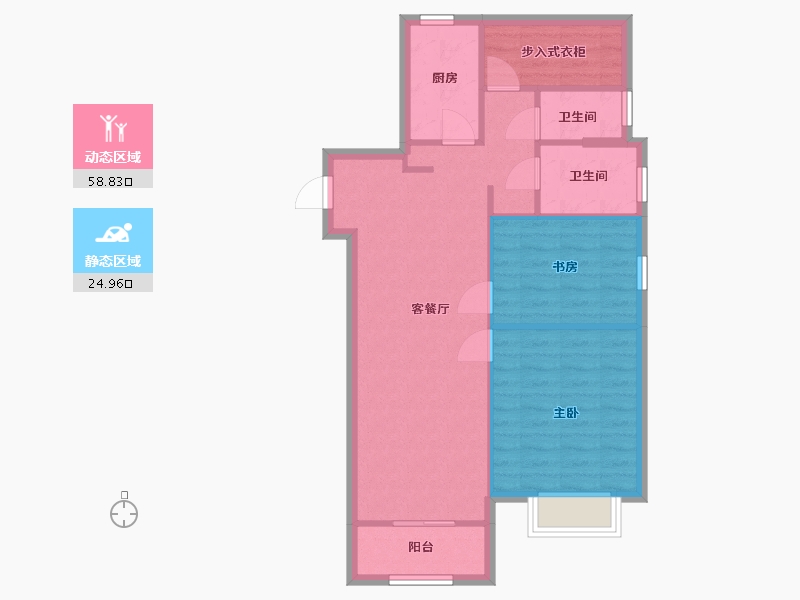 江苏省-南京市-风华府金地悦风华1幢,7幢B2户型95m²-75.88-户型库-动静分区