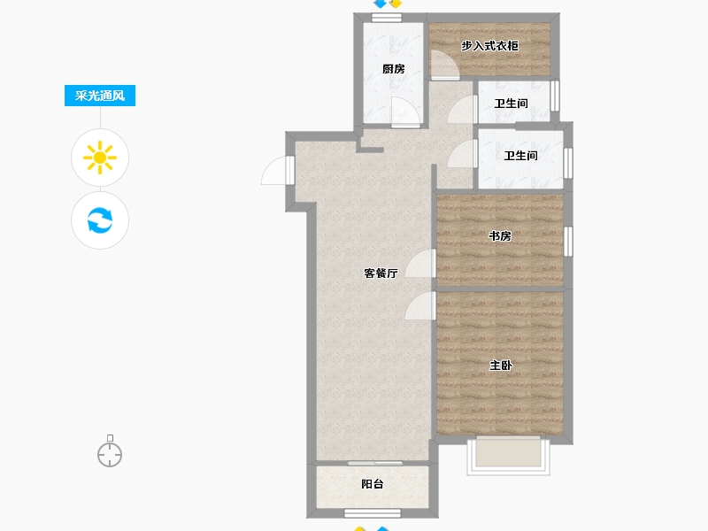 江苏省-南京市-风华府金地悦风华1幢,7幢B2户型95m²-75.88-户型库-采光通风