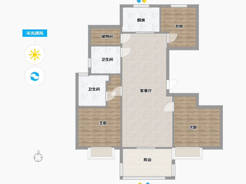 江苏省-南京市-银城颐居悦见山10幢,4幢,14幢，C户型130m²-104.00-户型库-采光通风