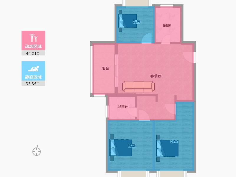 江苏省-南京市-弘阳尚上悦苑1幢,2幢A户型88m²-70.00-户型库-动静分区