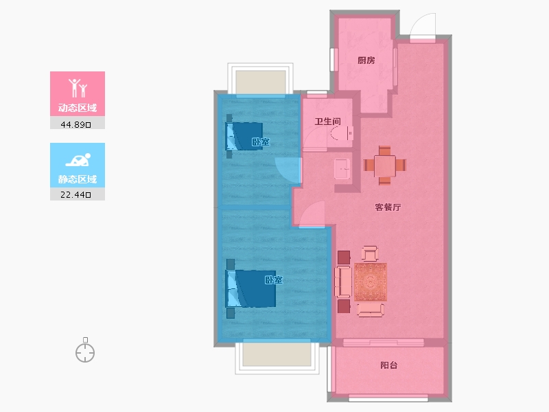 江苏省-南京市-西江瑞府梦想拾光6号楼，75㎡-59.99-户型库-动静分区