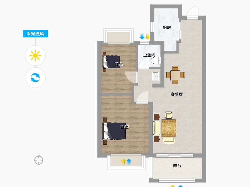 江苏省-南京市-西江瑞府梦想拾光6号楼，75㎡-59.99-户型库-采光通风