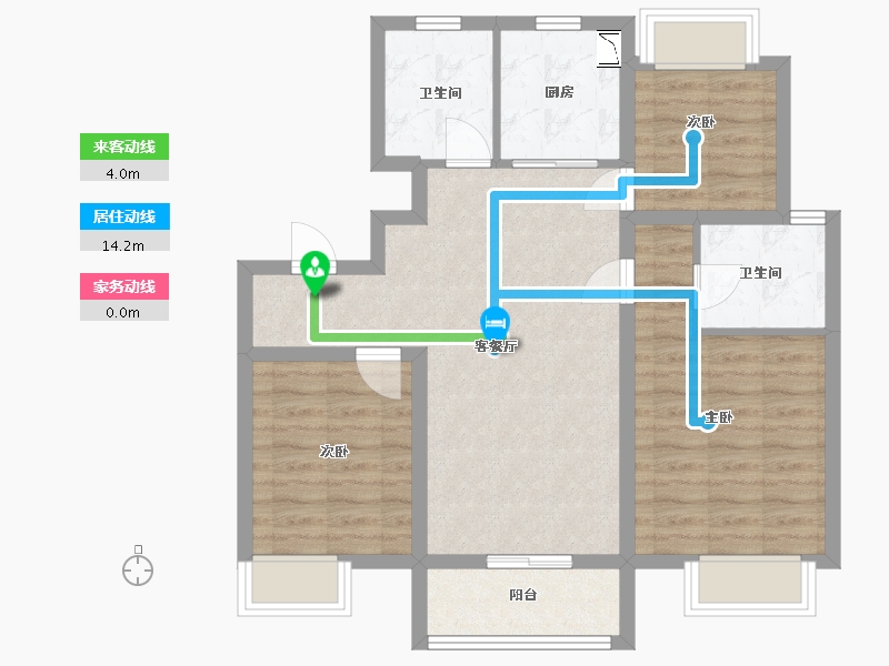 江苏省-南京市-栖樾府A户型96㎡-77.15-户型库-动静线