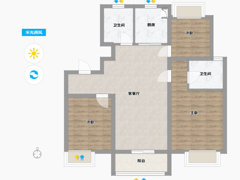 江苏省-南京市-栖樾府A户型96㎡-77.15-户型库-采光通风