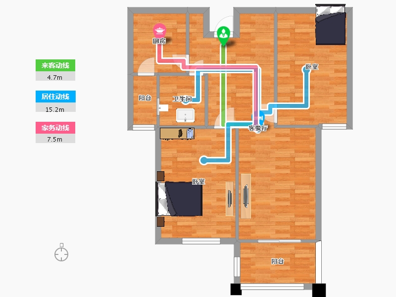 江苏省-南京市-北江锦城36幢91m²-73.05-户型库-动静线