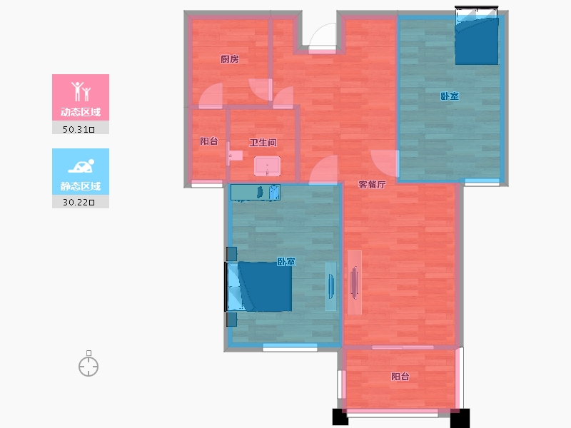 江苏省-南京市-北江锦城36幢91m²-73.05-户型库-动静分区