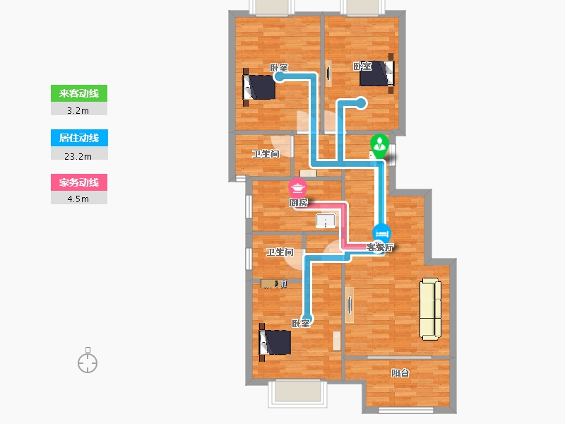 江苏省-南京市-荣耀府三期15,16幢A108m²-86.40-户型库-动静线