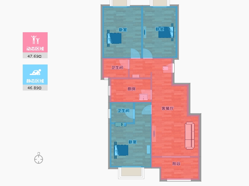 江苏省-南京市-荣耀府三期15,16幢A108m²-86.40-户型库-动静分区