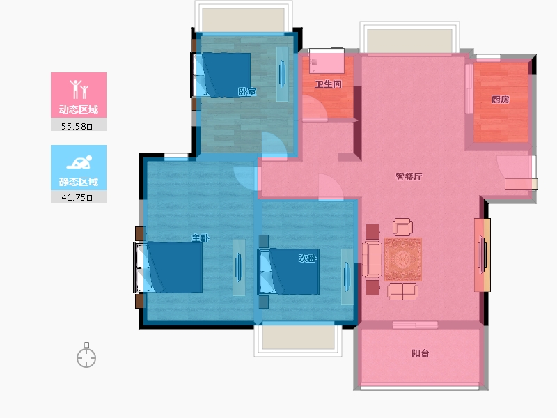 江苏省-南京市-荣盛鹭岛荣府A1户型110m²-86.58-户型库-动静分区