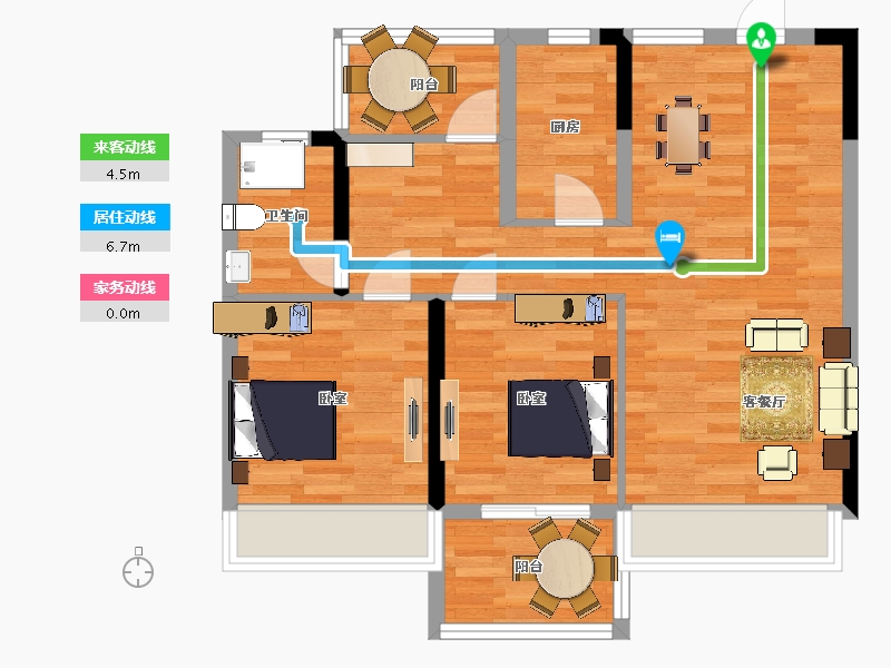 江苏省-南京市-荣鼎幸福城11号楼,14幢B89m²-71.05-户型库-动静线