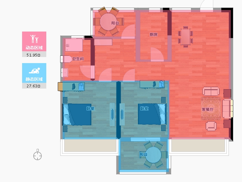 江苏省-南京市-荣鼎幸福城11号楼,14幢B89m²-71.05-户型库-动静分区