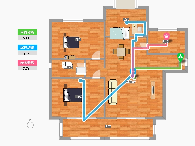 江苏省-南京市-荣盛鹭岛荣府C2户型109m²-87.20-户型库-动静线