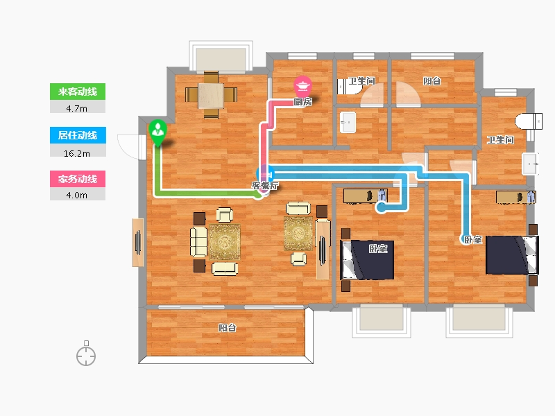 江苏省-南京市-保利荣盛合悦A户型121m²-96.79-户型库-动静线