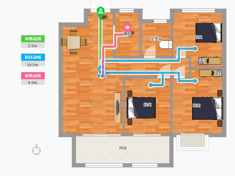 江苏省-南京市-荣盛昱龙府龙池御府E2户型99m²-79.00-户型库-动静线