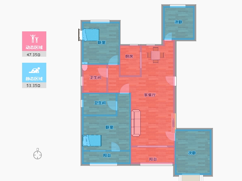 江苏省-南京市-中海棠城公馆6幢,8幢,10幢C1户型114m²-91.20-户型库-动静分区