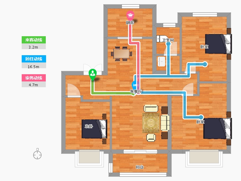 江苏省-南京市-福基凤滨嘉园二期91㎡-72.79-户型库-动静线