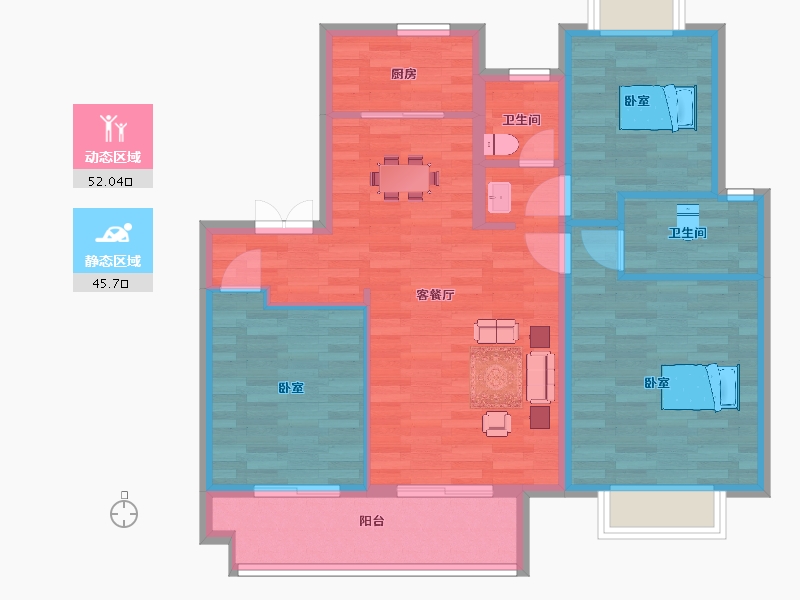 江苏省-南京市-福基凤滨嘉园二期110㎡-84.35-户型库-动静分区