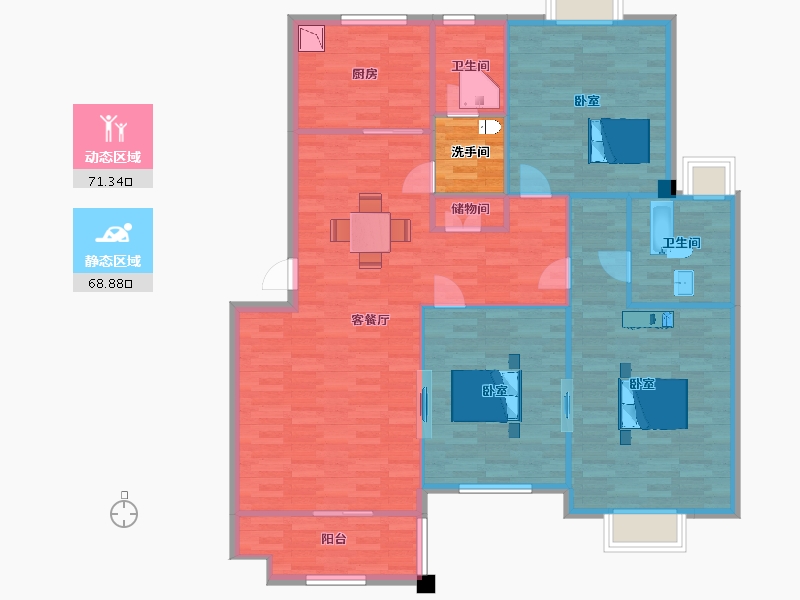 江苏省-南京市-龙海骏景A4户型166m²-132.60-户型库-动静分区