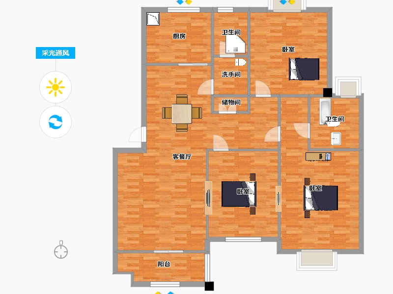 江苏省-南京市-龙海骏景A4户型166m²-132.60-户型库-采光通风