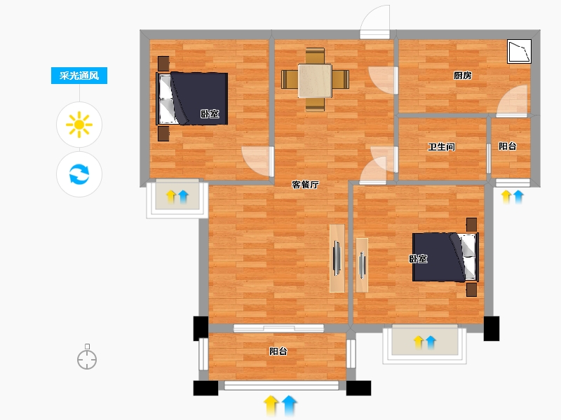 江苏省-南京市-龙海骏景B1户型88m²-69.97-户型库-采光通风