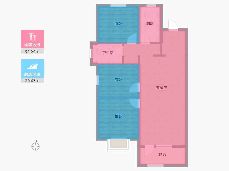 辽宁省-沈阳市-美的城-72.20-户型库-动静分区