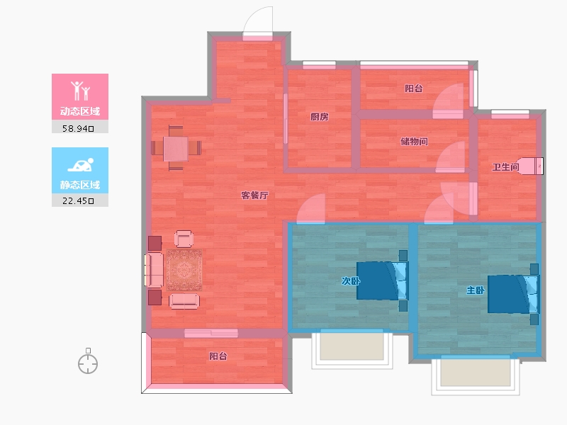 江苏省-南京市-弘阳金辉时光悦府15号楼,19号楼90㎡-71.99-户型库-动静分区