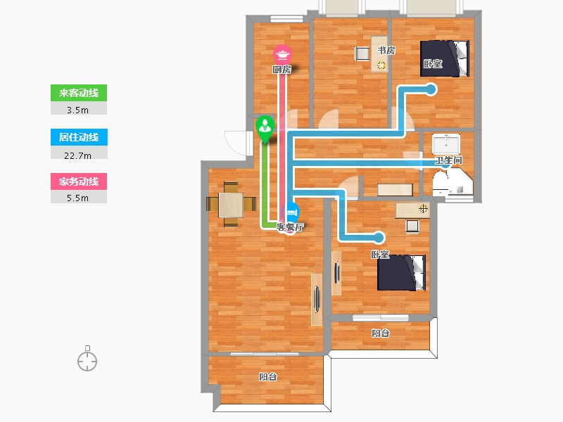 江苏省-南京市-万景佳苑F105m²-87.73-户型库-动静线