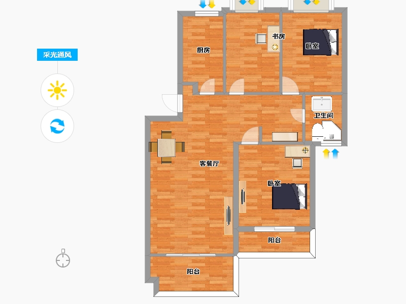 江苏省-南京市-万景佳苑F105m²-87.73-户型库-采光通风