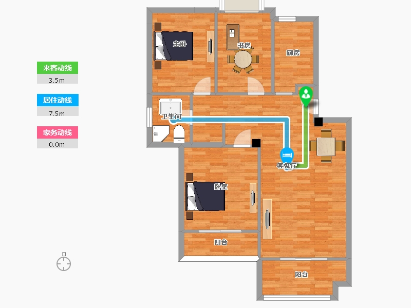 江苏省-南京市-万景佳苑E105m²-88.76-户型库-动静线